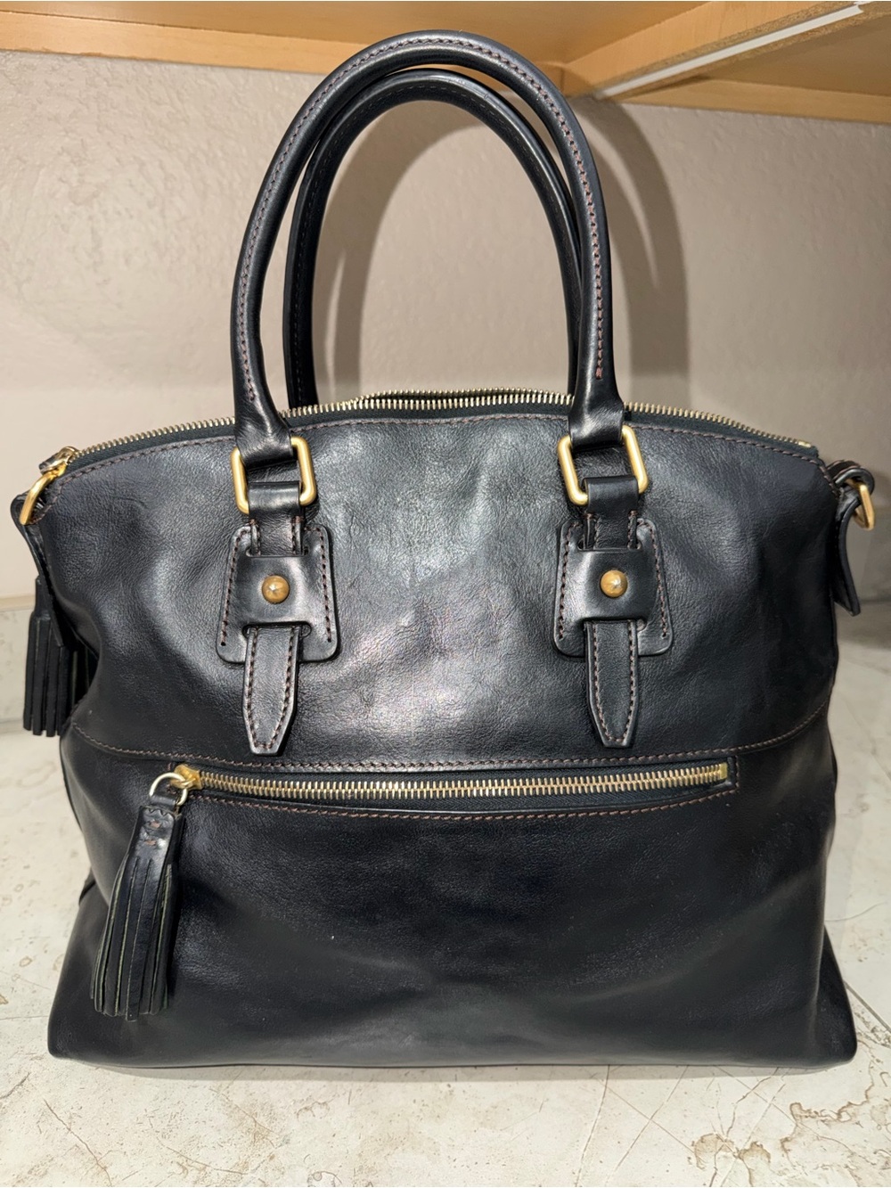 Dooney & Bourke Black Leather Florentine Clayton Satchel - Picture 12 of 13